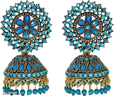 Shritesh Sky Blue Bridal Traditional Stone Stylish Kundan Earrings/Jhumka For Girls/Women (Pack of 1 Pair) With Box