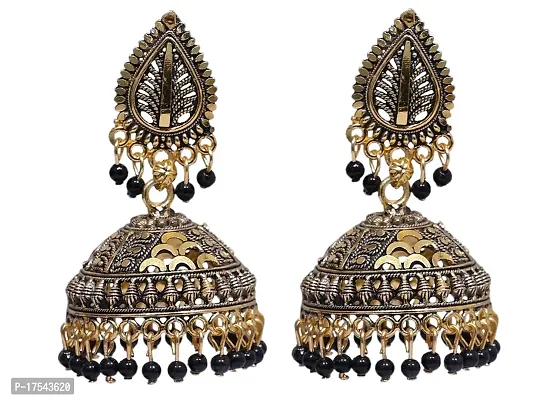 Shritesh Beautiful  Attractive Big Kundan Jhumka earrings for Girls and Women. (Black Color) Brass Jhumki Earring Alloy, Metal Jhumki Earring Crystal Brass Jhumki Earring Metal Jhumki Earring
