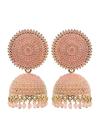 Shritesh Jhumki Earrings for Women- Traditional Bollywood Ethnic Bridal Wedding Indian Pearl Hangings Meenakari jhumka Jewellery for Women/Girls (Peach-Gold)-thumb2