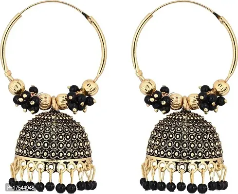Shritesh Premium Bridal Wedding Traditional Gold Black Pearl Jhumkas/Jhumka/Jhumki Earrings For Women Girls Pearl Copper, Metal Jhumki Earring