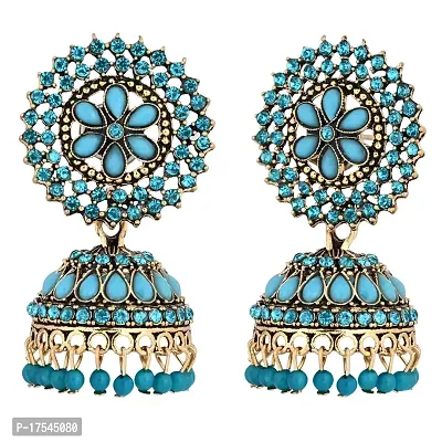 Shritesh Gold Plated Kundan Studded Meenakari Jhumka Earrings Brass Jhumki Earring Pearl Brass Jhumki Earring Blue Color-thumb2