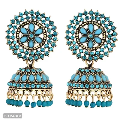 Shritesh Gold Plated Kundan Studded Meenakari Jhumka Earrings Brass Jhumki Earring Pearl Brass Jhumki Earring Blue Color-thumb0