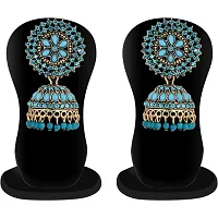 Shritesh Gold Plated Kundan Studded Meenakari Jhumka Earrings Brass Jhumki Earring Pearl Brass Jhumki Earring (SKy?Blue?)-thumb4