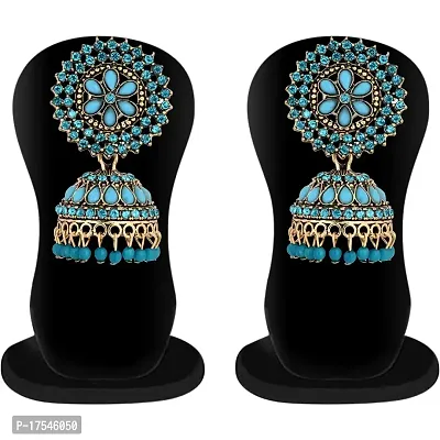 Shritesh Gold Plated Kundan Studded Meenakari Jhumka Earrings Brass Jhumki Earring Pearl Brass Jhumki Earring (SKy?Blue?)-thumb5