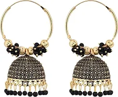 Shritesh Premium Bridal Wedding Traditional Pearl Jhumkas/Jhumka/Jhumki Earrings For Women And Girls Pearl Copper, Metal Jhumki Earring (Gold Black)-thumb2