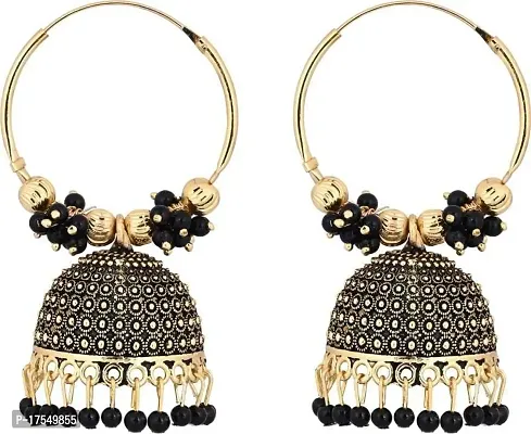 Shritesh Premium Bridal Wedding Traditional Pearl Jhumkas/Jhumka/Jhumki Earrings For Women And Girls Pearl Copper, Metal Jhumki Earring (Gold Black)-thumb3