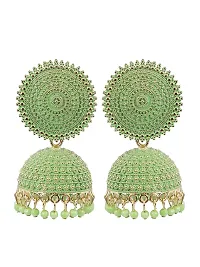 Shritesh Jhumki Earrings for Women- Traditional Bollywood Ethnic Bridal Wedding Indian Pearl Hangings Meenakari jhumka Jewellery for Women/Girls (Lime Green-Gold)-thumb2