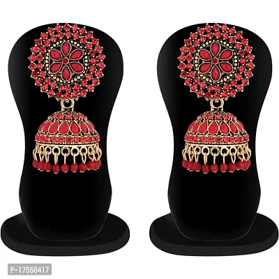 Shritesh Gold Plated Kundan Studded Meenakari Jhumka Earrings Brass Jhumki Earring Pearl Brass Jhumki Earring (Red)-thumb5