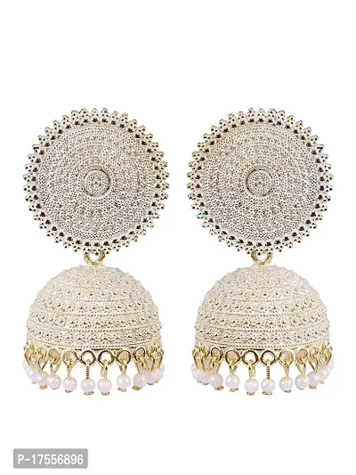 Shritesh Jhumki Earrings for Women- Traditional Bollywood Ethnic Bridal Wedding Indian Pearl Hangings Meenakari jhumka Jewellery for Women/Girls (white-Gold)