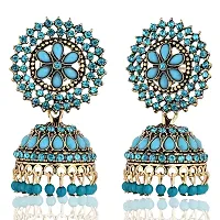 Shritesh Gold Plated Kundan Studded Meenakari Jhumka Earrings Brass Jhumki Earring Pearl Brass Jhumki Earring (SKy?Blue?)-thumb2