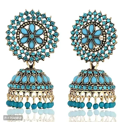 Shritesh Gold Plated Kundan Studded Meenakari Jhumka Earrings Brass Jhumki Earring Pearl Brass Jhumki Earring (SKy?Blue?)-thumb3