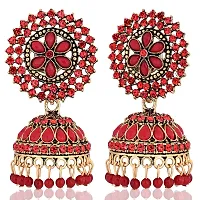 Shritesh Gold Plated Kundan Studded Meenakari Jhumka Earrings Brass Jhumki Earring Pearl Brass Jhumki Earring (Red)-thumb2