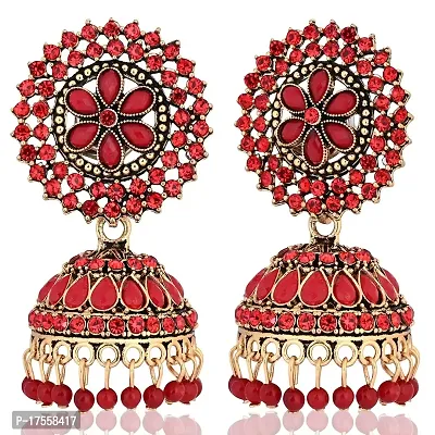 Shritesh Gold Plated Kundan Studded Meenakari Jhumka Earrings Brass Jhumki Earring Pearl Brass Jhumki Earring (Red)-thumb3