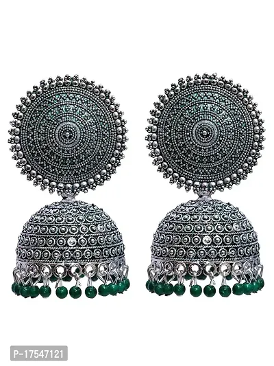 Shritesh Jhumki Earrings for Women- Traditional Bollywood Ethnic Bridal Wedding Indian Pearl Hangings Meenakari jhumka Jewellery for Women/Girls (Green)