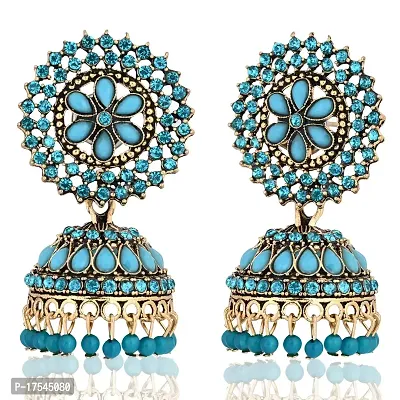 Shritesh Gold Plated Kundan Studded Meenakari Jhumka Earrings Brass Jhumki Earring Pearl Brass Jhumki Earring Blue Color-thumb3