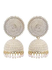 Shritesh Jhumki Earrings for Women- Traditional Bollywood Ethnic Bridal Wedding Indian Pearl Hangings Meenakari jhumka Jewellery for Women/Girls (white-Gold)-thumb2