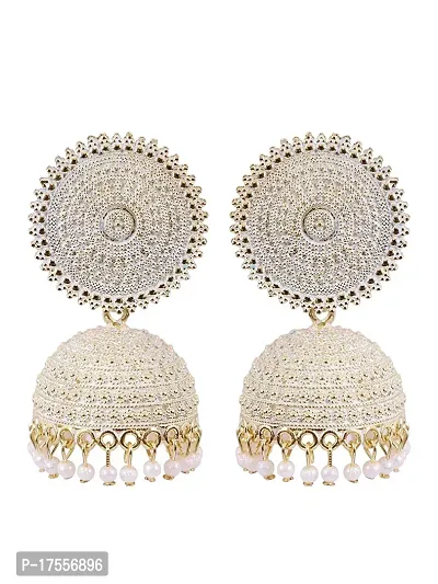 Shritesh Jhumki Earrings for Women- Traditional Bollywood Ethnic Bridal Wedding Indian Pearl Hangings Meenakari jhumka Jewellery for Women/Girls (white-Gold)-thumb3