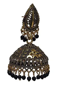 Shritesh Beautiful  Attractive Big Kundan Jhumka earrings for Girls and Women. Brass Jhumki Earring Alloy, Metal Jhumki Earring Crystal Brass Jhumki Earring Metal Jhumki Earring (Black)-thumb1