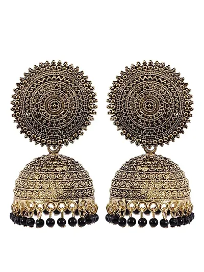 Shritesh Jhumki Earrings for Women- Traditional Bollywood Ethnic Bridal Wedding Indian Pearl Hangings Meenakari jhumka Jewellery for Women/Girls (Black-Gold)