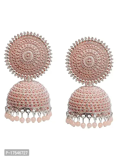 Shritesh Jhumki Earrings for Women- Traditional Bollywood Ethnic Bridal Wedding Indian Pearl Hangings Meenakari jhumka Jewellery for Women/Girls (Peach)-thumb0