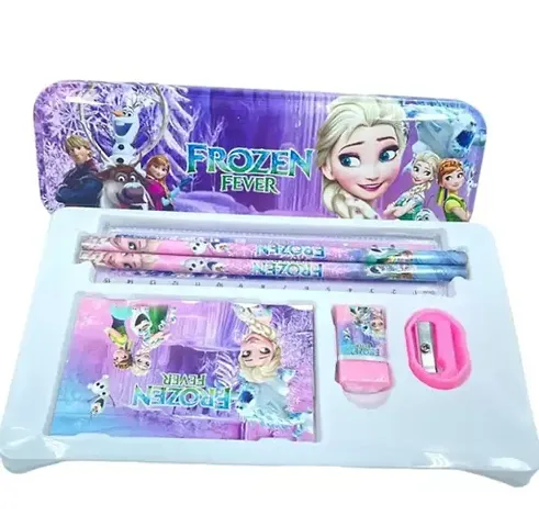 Best Frozen Fever princess barbie Stationery Set Kit Combo (Geometry Box Eraser Sharpener Scale and Colours box School | Bday Birthday Gift for Girls Return Gift Set Girls Unicorn Collection| Stylish