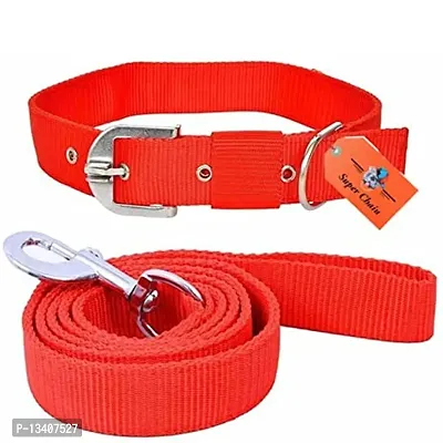 Waterproof Premium Export Quality Strong Nylon Everyday Dog Collar Leash Adjustable Durable Training Pet Collars Set For All Type Of Breed Dogs (Medium, Red)-thumb0