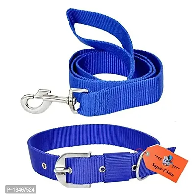 Waterproof Premium Export Quality Strong Nylon Everyday Dog Collar Leash Adjustable Durable Training Pet Collars Set For All Type Of Breed Dogs (Large, Blue)