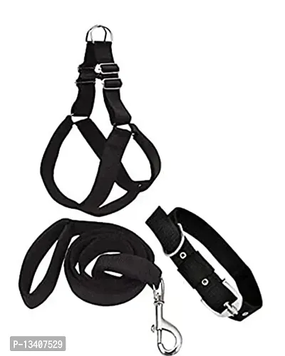 Adjustable Nylon Dogs Leash Harness And Collar Combo, Suitable For All Dogs Age (Small, Black)-thumb0