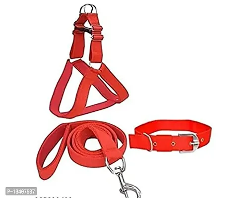 Adjustable Nylon Dogs Leash Harness And Collar Combo, Suitable For All Dogs Age Multicolored (Large, Red)-thumb0