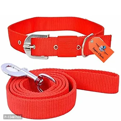 Waterproof Premium Export Quality Strong Nylon Everyday Dog Collar Leash Adjustable Durable Training Pet Collars Set For All Type Of Breed Dogs (Large, Red)
