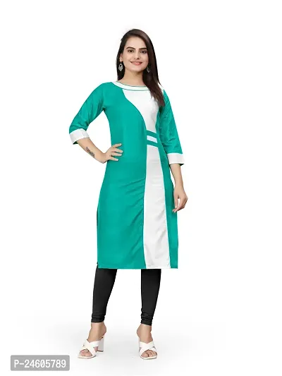 Trendy Turquoise Colourblocked Rayon Straight Kurta