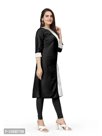 Trendy Black Colourblocked Rayon Straight Kurta-thumb4