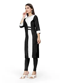 Trendy Black Colourblocked Rayon Straight Kurta-thumb1