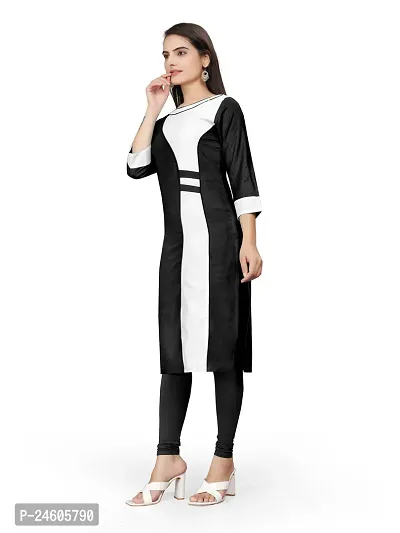 Trendy Black Colourblocked Rayon Straight Kurta-thumb2