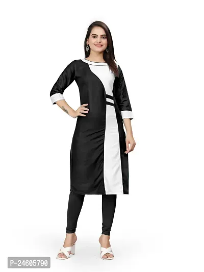 Trendy Black Colourblocked Rayon Straight Kurta