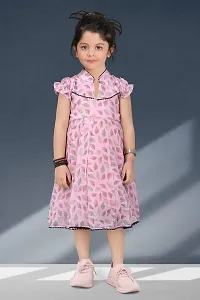 Girls Calf Length Casual Georjette Fabric Pink Colour Digital Printed Frock,kids wear,kids frock,kids dreess,baby cloth,baby frock-thumb1