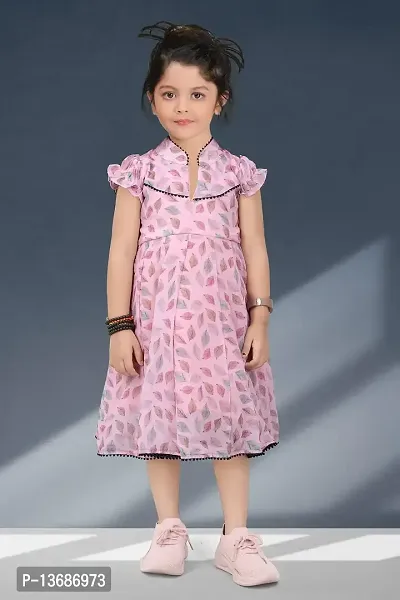 Girls Calf Length Casual Georjette Fabric Pink Colour Digital Printed Frock,kids wear,kids frock,kids dreess,baby cloth,baby frock-thumb2