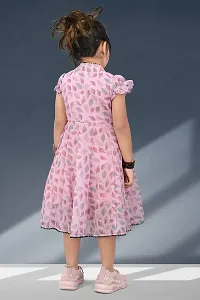 Girls Calf Length Casual Georjette Fabric Pink Colour Digital Printed Frock,kids wear,kids frock,kids dreess,baby cloth,baby frock-thumb3