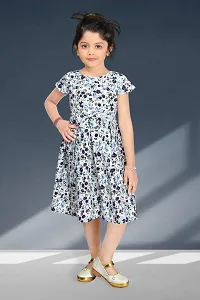 Navy Printed Cotton Blend Dress-thumb4