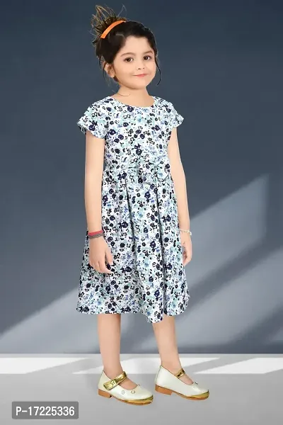 Navy Printed Cotton Blend Dress-thumb2