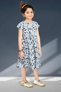 Navy Printed Cotton Blend Dress-thumb2