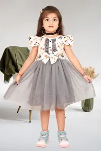 GREY COTTON NET GIRL FIT AND FLOR DRESS-thumb3