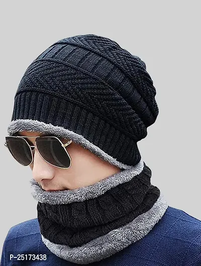 WOOLLEN BEANIE CAPS WITH NECK WARMER FOR MEN-thumb0