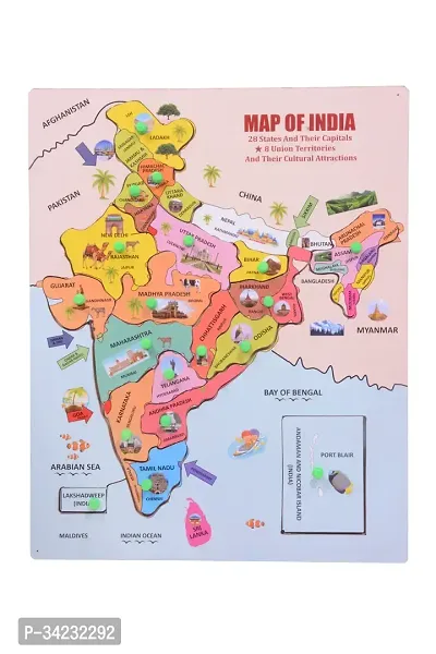 Wooden India Map Puzzle for Kids with States and Capital Learning puzzle for Kids(18 pieces)-thumb0