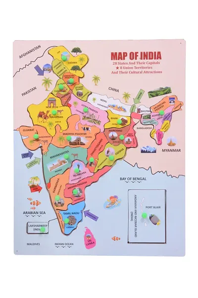 Wooden India Map Puzzle for Kids with States and Capital Learning puzzle for Kids(18 pieces)