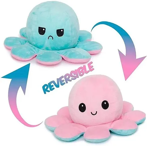 FRAUEN Stuffs Soft and Plush Embroidered Happy and Sad Pink and Blue Color Sitting 20 cm Reversible Octopus Soft Toy for Kids - 20 cm (Pink and Blue 20 cm)