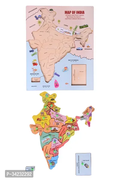 Wooden India Map Puzzle for Kids with States and Capital Learning puzzle for Kids(18 pieces)-thumb5