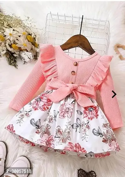 Stylish Peach Crepe Dresses For Girls-thumb0