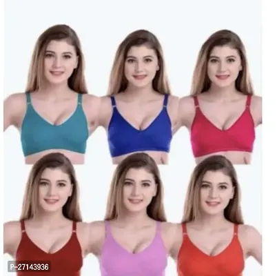 Stylish Multicoloured Cotton Blend Solid Bras For Women Pack Of 6