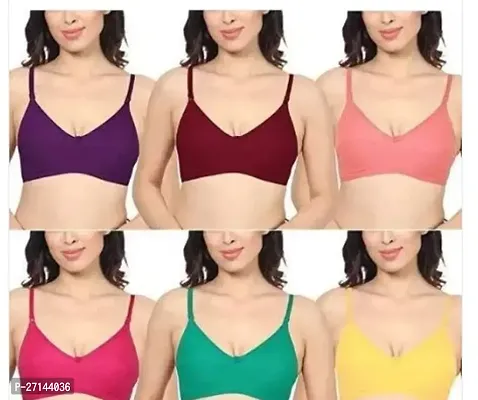 Stylish Multicoloured Cotton Blend Solid Bras For Women Pack Of 6-thumb0